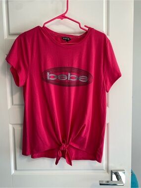 NWOT - BEBE Pink Logo Tie-Front Short Sleeve Top